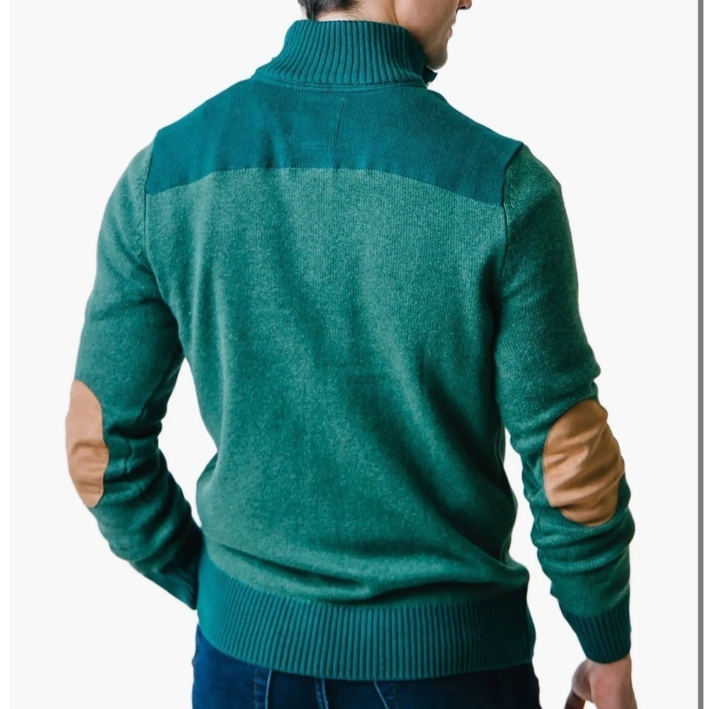 Organic Contrast Sweater with Elbow Patches Hope & Henry Men XL 100% Cotton - Picture 2 of 7